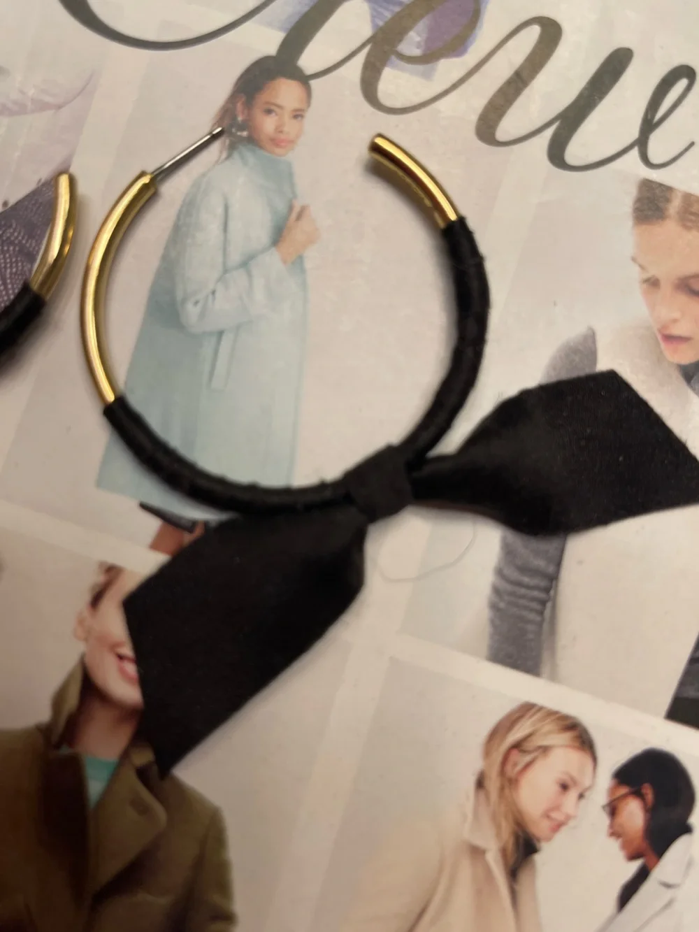 J. Crew Black Bow Hoop Earrings with Gold-Tone Accents